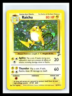 💥 RAICHU | Pokemon TCG 2000 | (Base Set 2 ) Holo Foil Vintage # 16/130 - Image 1