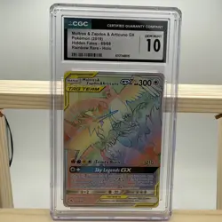 Pokemon Moltres Zapdos Articuno GX Hiden Fates 69/68 RAINBOW RARE Holo CGC 10 - Image 1