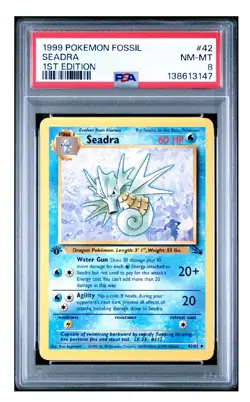 1999 POKEMON FOSSIL | 1ST EDITION SEADRA 42 PSA 8 NM-MT - Image 1