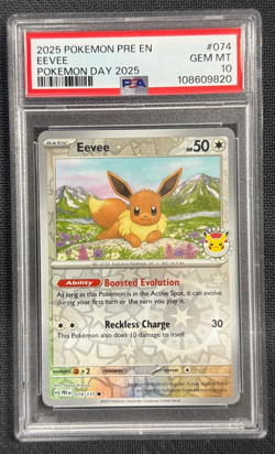 2025 Pokemon Day Eevee Reverse Holo PRE EN 074/131 PSA 10 GEM MINT - Image 1