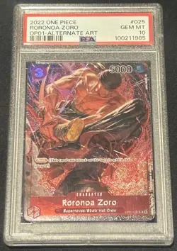 2022 ONE PIECE OP01-ROMANCE DAWN ALTERNATE ART #025 RORONOA ZORO PSA 10 - Image 1