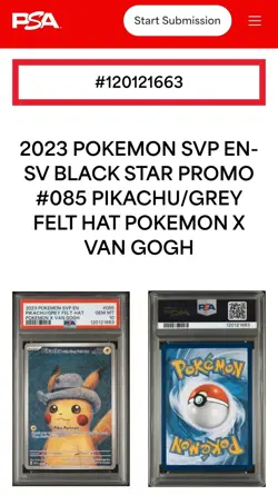 Pokemon Pikachu with Grey Felt Hat PSA 10 GEM MINT 💎 #085 Van Gogh SVP EN Promo - Image 1