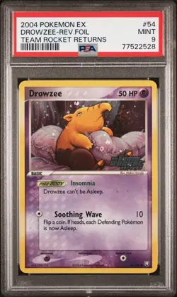 2004 POKEMON EX TEAM ROCKET RETURNS #54 DROWZEE-REVERSE FOIL PSA 9 - Image 1