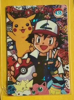 💥 ASH PIKACHU PEACE Vintage Prism Holo Sticker Card Anime Collectible Foil 💥 - Image 1