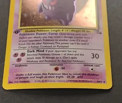 Gengar 1st Edition Holo Fossil 5/62 Pokemon Rare 1999 WOTC - Image 3