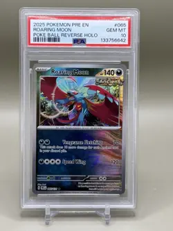 2025 Pokemon Prismatic Evolutions Roaring Moon Poke Ball Reverse Holo PSA 10 - Image 1