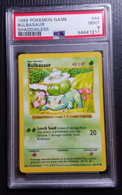 1999 POKEMON BASE SET SHADOWLESS #44/102 BULBASAUR PSA 9 MINT - Image 1