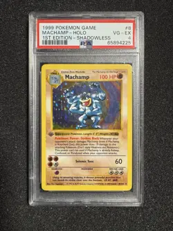 1999 POKEMON BASE SET 1ST EDITION HOLO SHADOWLESS #8 MACHAMP - PSA 4 - Image 1