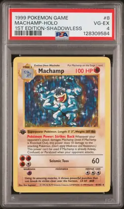 1999 POKEMON BASE SET 1ST EDITION-SHADOWLESS #8 MACHAMP-HOLO PSA 4 - Image 1