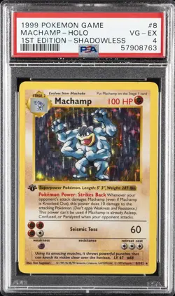 1999 POKEMON BASE SET 1ST EDITION-SHADOWLESS #8 MACHAMP-HOLO PSA 4 - Image 1