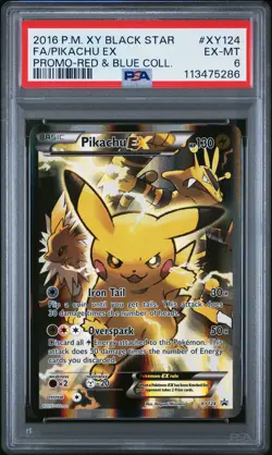 2016 POKEMON XY BLACK STAR PROMO RED & BLUE COLL FULL ART/PIKACHU EX PSA 6 - Image 1