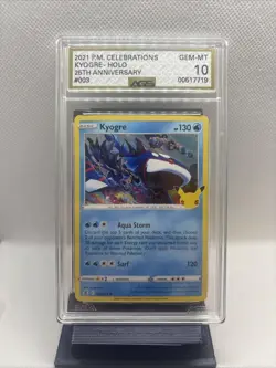 2021 Pokemon Celebrations Classic Collection Kyogre 003/025 AGS Gem-MT 10 Holo - Image 1