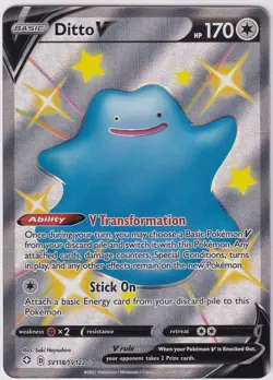 Ditto V SHINY SV118/SV122 Shining Fates NM Full Art Ultra Rare Pokemon Card - Image 1