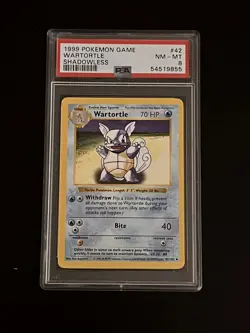 1999 Pokemon Base Set Shadowless Wartortle 42/102 PSA 8 NM-MT - Image 1