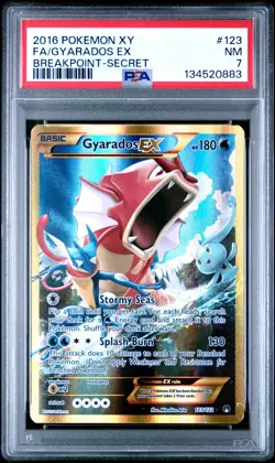 2016 POKEMON XY BREAKPOINT #123/122 GYARADOS EX FULL ART SECRET RARE PSA 7 - Image 1