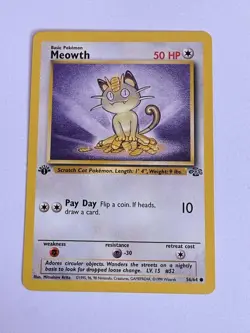 Meowth 1ST EDITION 56/64 Jungle Common Basic 50 HP English 1999 Pokemon TCG - Image 1
