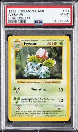 1999 POKEMON BASE SET SHADOWLESS #30 IVYSAUR PSA 9 - Image 1