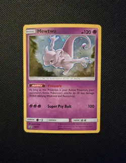 2017 Pokemon Mewtwo SM77 Shining Legends Pin Promo Cosmos Holo w/SWIRL - NM - Image 1