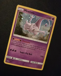 2017 Pokemon Mewtwo SM77 Shining Legends Pin Promo Cosmos Holo w/SWIRL - NM - Image 3