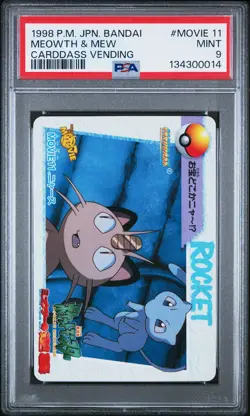 1998 POKEMON JPN BANDAI CARDDASS VENDING #MOVIE 11 MEOWTH & MEW PSA 9 - Image 1