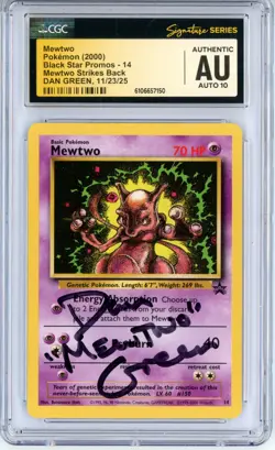 CGC Authentic Auto 10 Dan Green Pokemon TCG Mewtwo 14/53 Wotc Promo Regular - Image 1