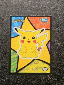 1999 Topps Sticker Pokemon Pikachu sitting puzzle piece blue logo vintage tcg - Image 2
