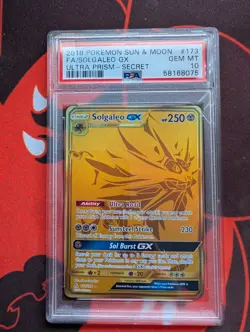 2018 POKEMON SUN & MOON ULTRA PRISM SECRET #173 FULL ART/SOLGALEO GX PSA 10 - Image 1