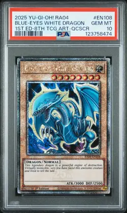 2025 YU-GI-OH! RA04-QUARTER CENTURY STAMPEDE BLUE-EYES WHITE DRAGON PSA 10 - Image 1