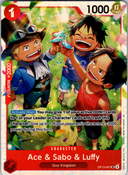 Ace & Sabo & Luffy OP13-007 English SR Carrying On His Will One Piece Card Game - Image 1