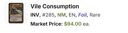 FOIL Vile Consumption - Invasion - Magic MTG - Near Mint NM - TCG Value $94 - Image 3