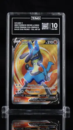 2022 Pokemon TCG Lucario V Full Art Black Star Promo SWSH213 TAG 10 Gem MT - Image 1