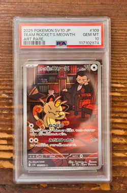 PSA10 Team Rocket's Meowth AR 109/098 Glory of Team Rocket Japanese SV10 Pokemon - Image 1