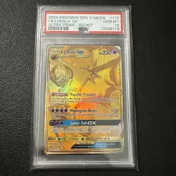 2018 POKEMON SUN & MOON ULTRA PRISM SECRET #172 FULL ART/LUNALA GX PSA 10 - Image 1