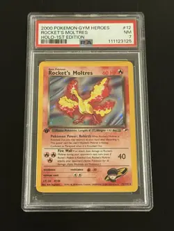Pokemon TCG 1st Edition Rockets Moltres Holo Rare Card Gym Heroes PSA 7 - Image 1