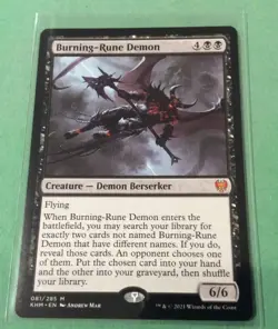 Burning-Rune Dragon, Magic the Gathering Kaldheim Mythic in hand - Image 1