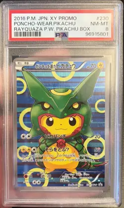 PSA 8 Poncho Wearing Pikachu Rayquaza P.W. BOX 2016 Pokemon XY PROMO #230 - Image 1