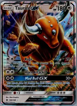 Tauros GX SM Base Set 100/149 Pokemon TCG Card Ultra Rare NM - Image 1