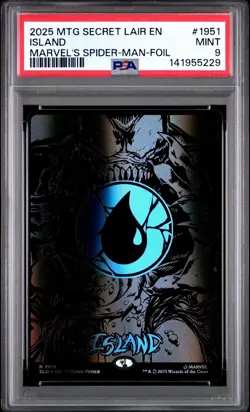 MTG Island Raised Foil #1954 SLD x Spider-Man - Venom Mana Symbiote PSA 9 - Image 1