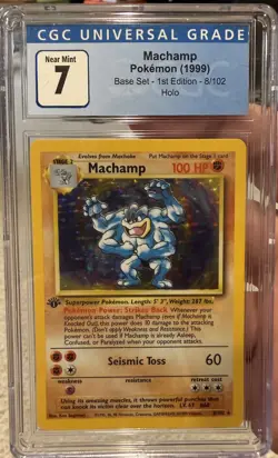 Pokemon 1999 Machamp 8/102 Holo 1st Edition - CGC 7 Graded - Image 1