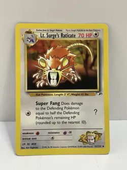 Pokemon WOTC TCG Vintage Lt. Surge's Raticate 051/132 Gym Heroes Regular LP - Image 1