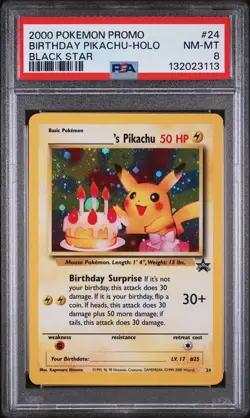 2000 POKEMON PROMO BLACK STAR #24 BIRTHDAY PIKACHU-HOLO PSA 8 - Image 3