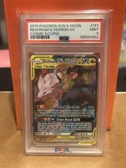 2019 POKEMON SUN & MOON COSMIC ECLIPSE #157 RESHIRAM & ZEKROM GX PSA 9 - Image 1