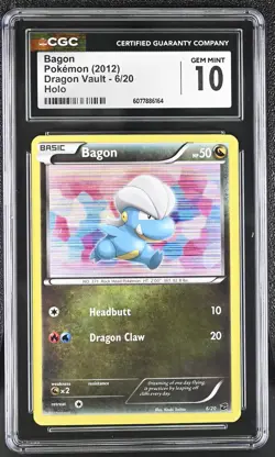 CGC 10 GEM MINT Bagon 2012 Dragon Vault 6/20 Holo Pokemon Card - Image 1