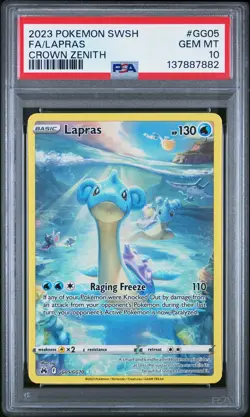 2023 POKEMON SWORD & SHIELD CROWN ZENITH #GG05 FULL ART/LAPRAS PSA 10 - Image 1
