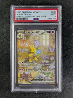 2023 Pokemon ALAKAZAM EX 201/165 Scarlet & Violet 151 SIR Holo English PSA 9 - Image 1