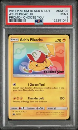 2017 POKEMON SM BLACK STAR PROMO I CHOOSE YOU! #SM108 ASH'S PIKACHU PSA 9 - Image 1