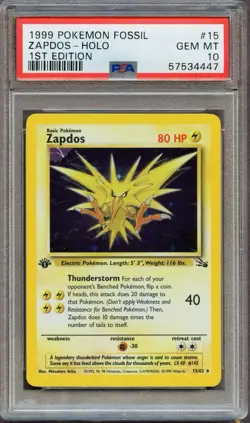 Pokemon Zapdos 1st Edition PSA 10 Gem Mint Holo Fossil 15/62 - Image 1