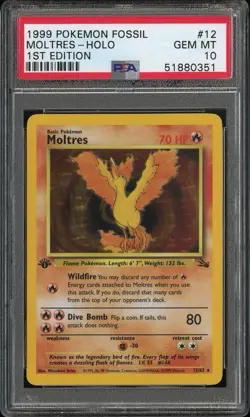 Pokemon Moltres Fossil 1st Edition Holo Rare #12 PSA 10 Gem Mint - Image 1