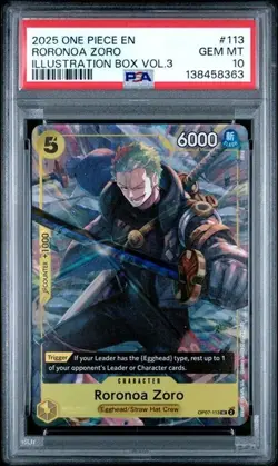Roronoa Zoro OP07-113 - One Piece Illustration Box Vol. 3 Promo - PSA 10 - Image 1