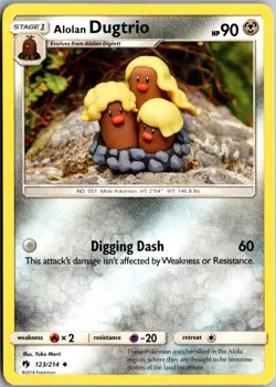 Alolan Dugtrio Uncommon SM - Lost Thunder 123/214 LP Pokemon Card - Image 1
